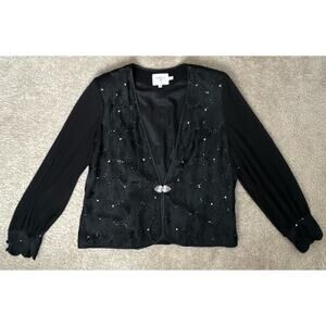 Vintage Louise Ricci Embroidered Rhinestone Embellished Jacket Black size 20